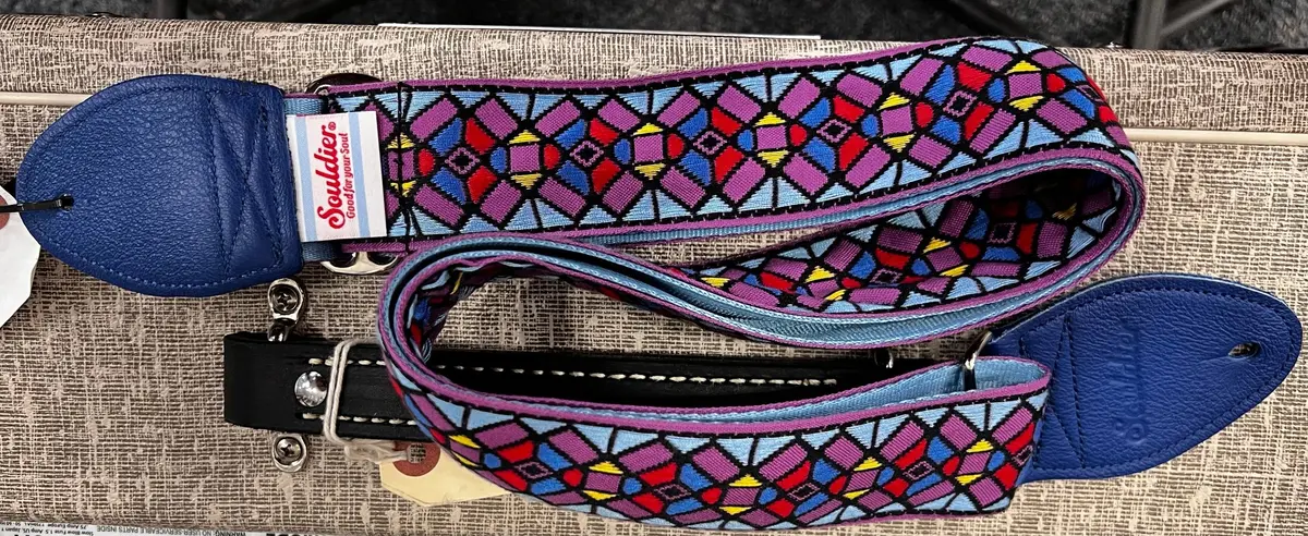 Souldier Straps Stained Glass Purple With Blue Leather Ends *Free Shipping In The Usa* 1