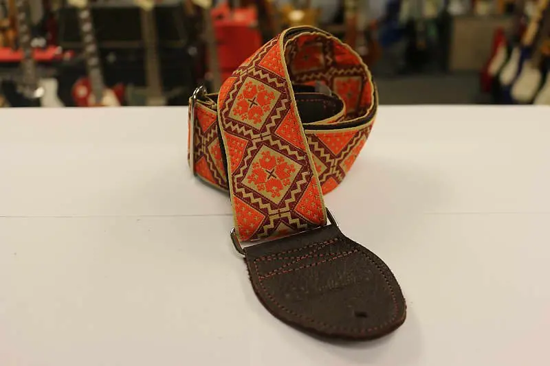 Souldier Guitar Strap Rustic Burgundy Orange W/ Brown Leather Ends *Free Shipping In The Usa** 1