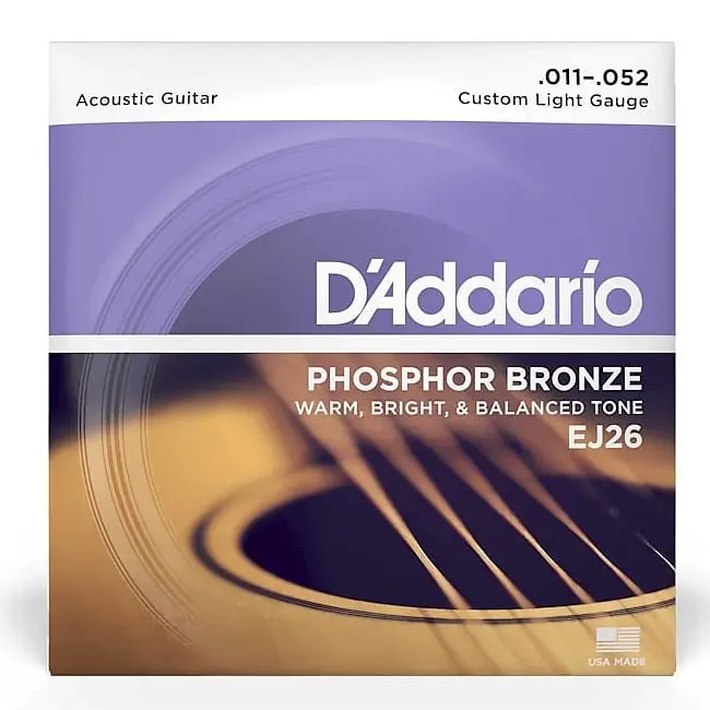 D'addario Ej26 Phosphor Bronze Acoustic Guitar Strings, Custom Light Gauge (11-52) 1
