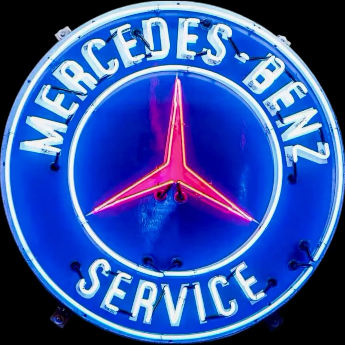 Mercedes Benz Service - Real Neon Porcelain Sign - Vintage Dealer Advertising Reproduction 1