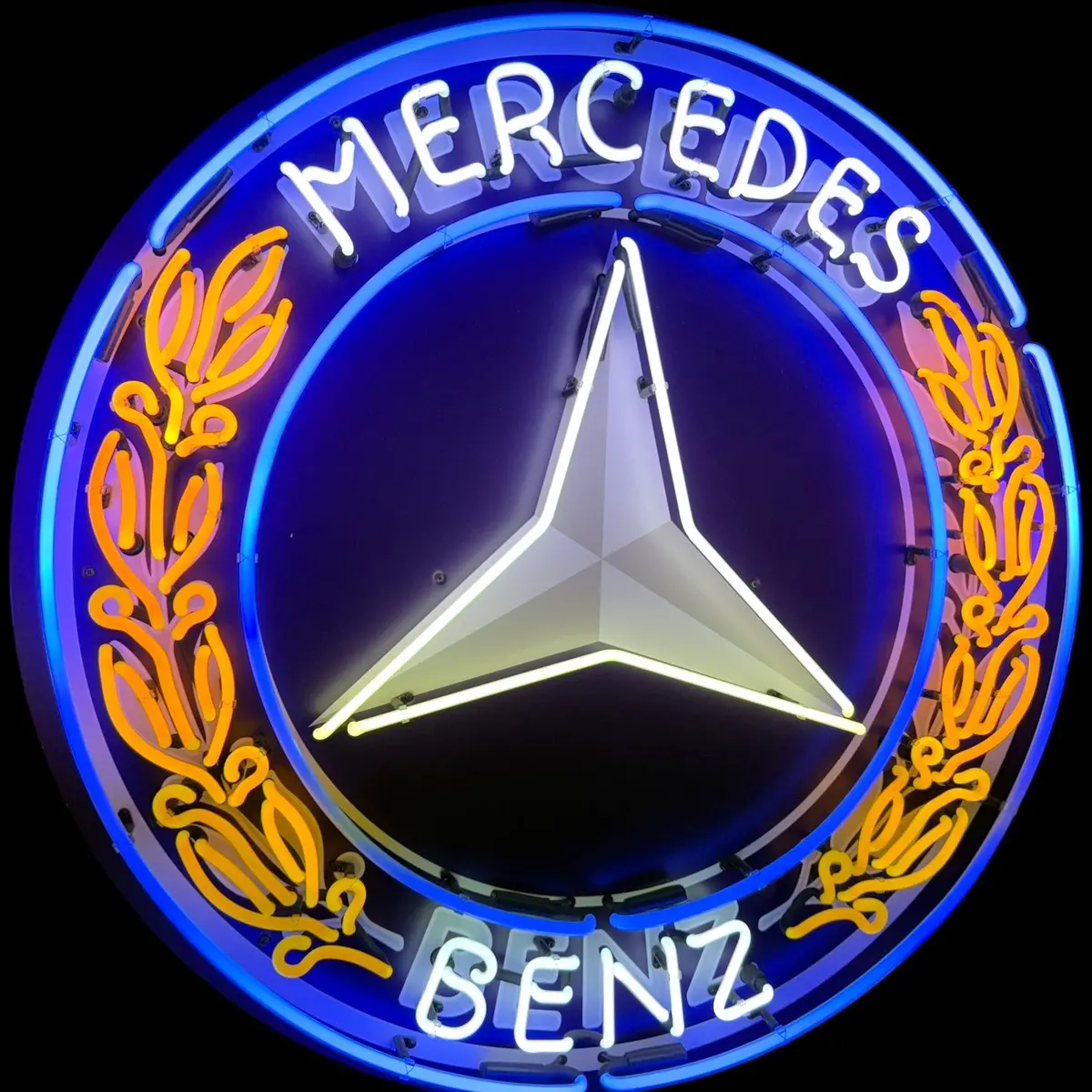 Wreath Emblem Mercedes Glass Neon Porcelain With Steel Can 1
