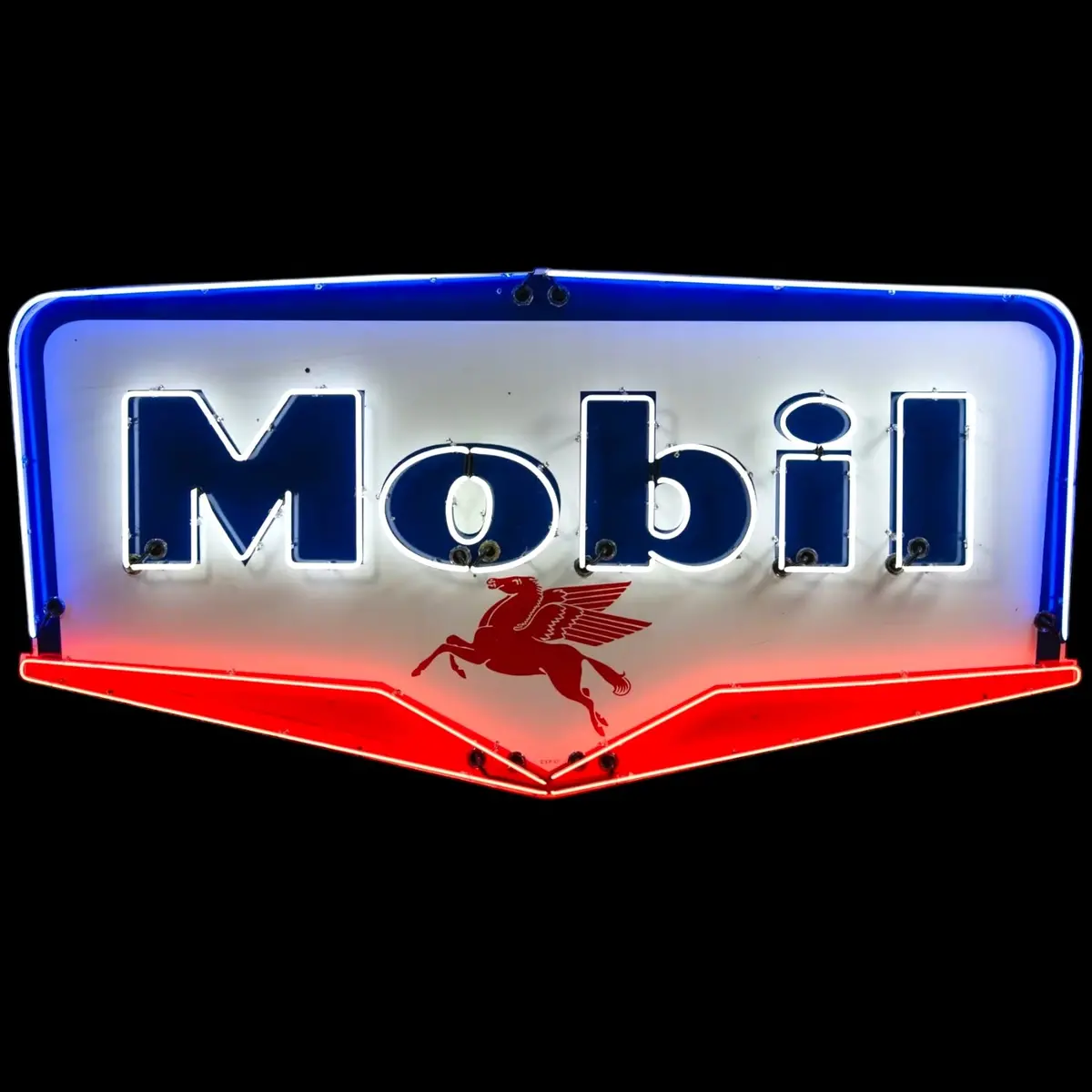 Mobil Real Neon Sign - Glass, Porcelain, Die Cut Chevron Can - Vintage Gas Station Lights Shield 1