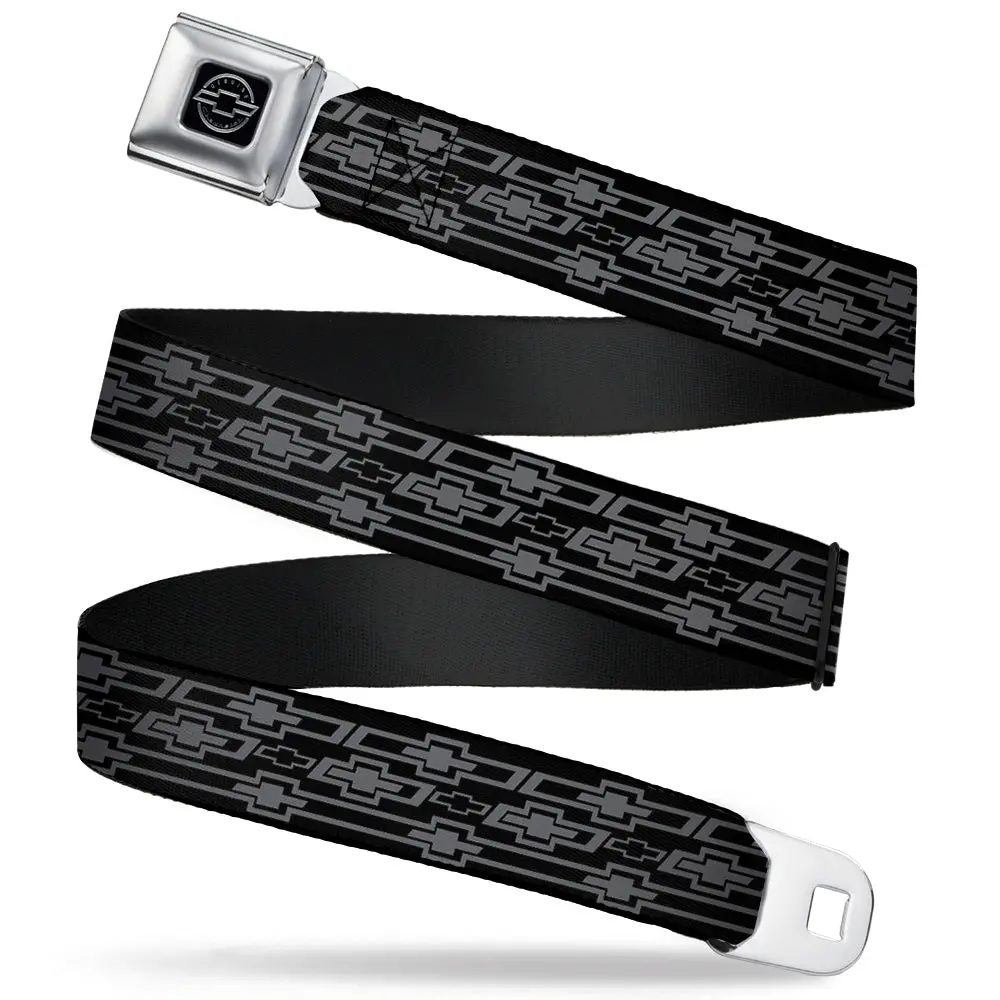 Retro Chevy Bowtie Monogram Seatbelt Belt - Black & Gray Webbing 1