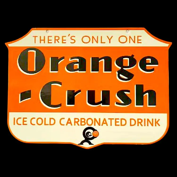 Orange Crush Authentic Porcelain Crested Shield Premium Reproduction Steel Cut Badge 1