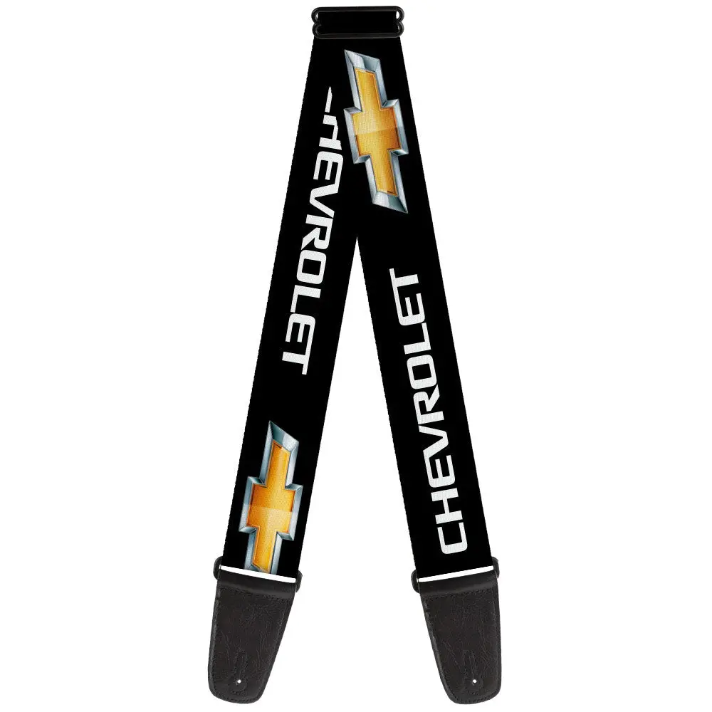 Chevy Bowtie Black & Gold Logo Guitar Strap 1