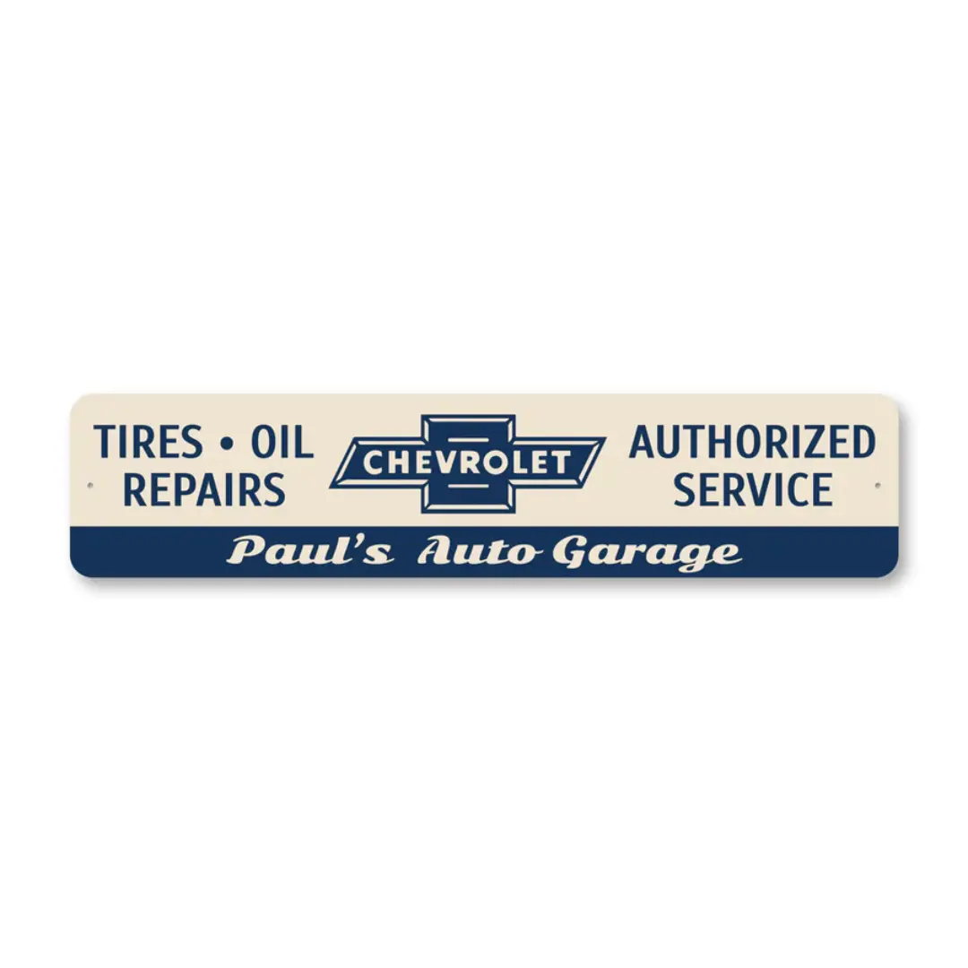 Personalized Chevy Garage Tires/Oil/Repairs Sign - Aluminum Sign 1
