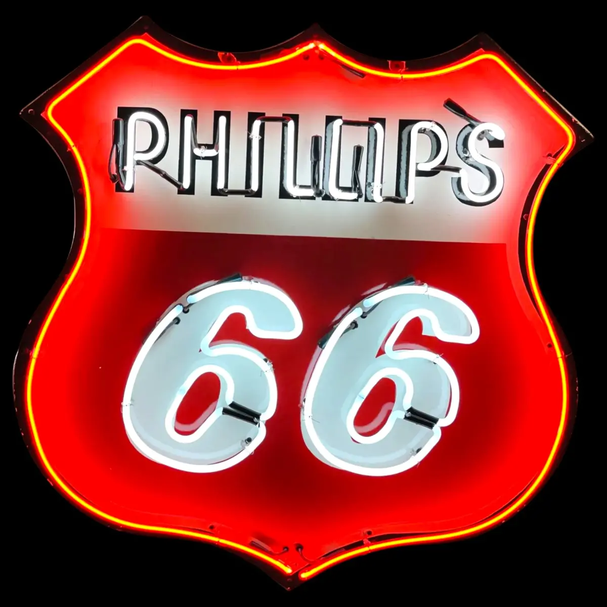 Phillips 66 Neon Shield - Glass, Porcelain Enamel, Die Cut Steel Can 1