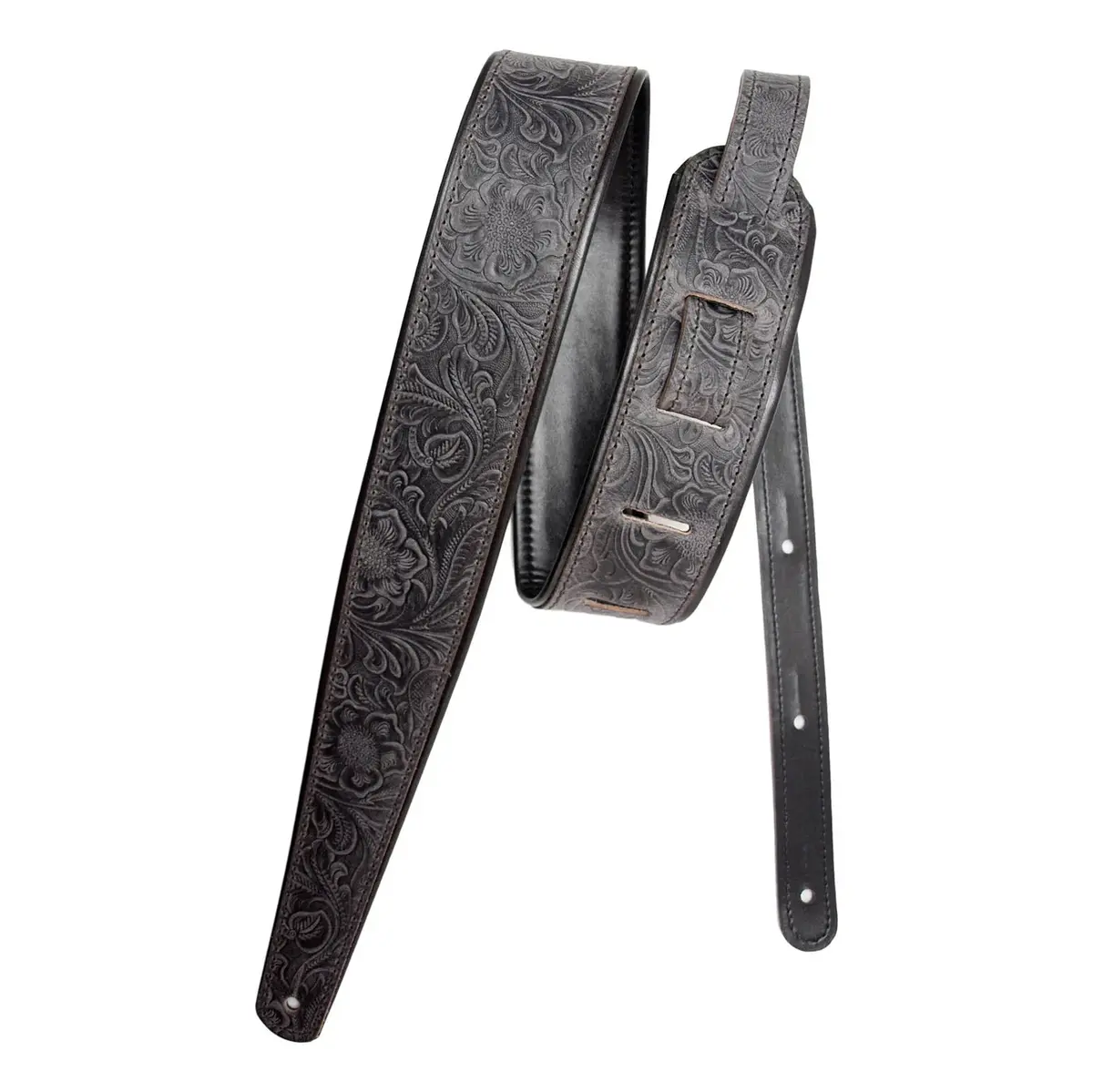 Lm Products Premier Leather Guitar Strap Black Western Tooled Pm-13 *Free Shipping In The Usa* 1