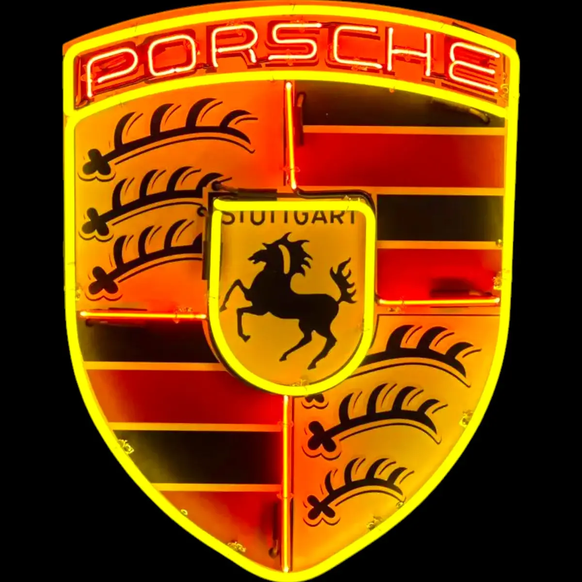 Porsche Emblem Neon Sign - Real Glass, Porcelain, Steel Can 1