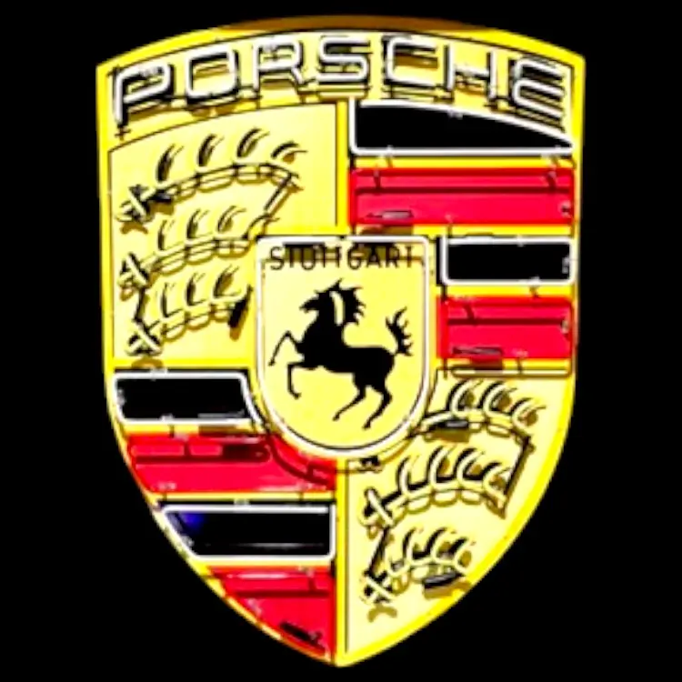 Porsche Crest Porcelain Enamel Sign – Die-Cut Shield Emblem 1
