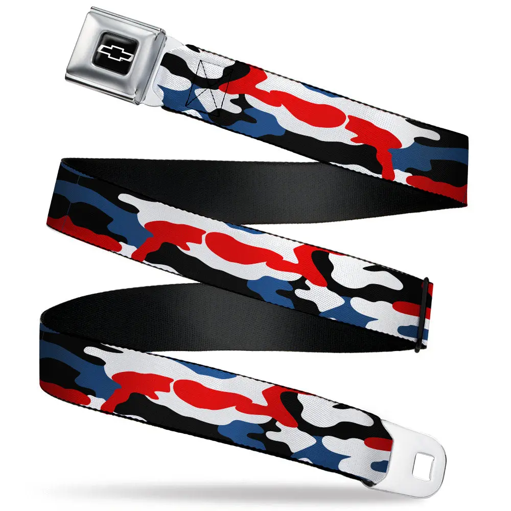 Chevy Americana Camo Red White & Blue Seatbelt Belt - Black Webbing 1