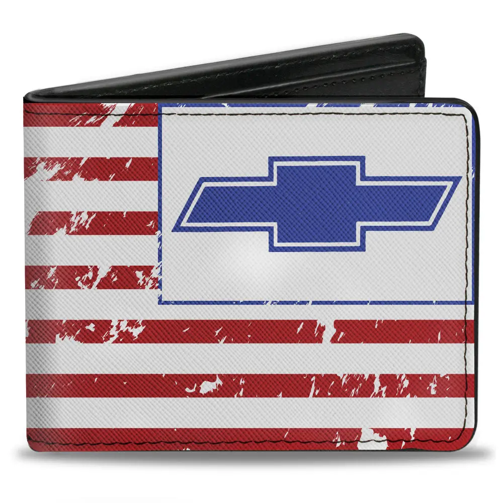 Chevrolet Bowtie American Flag Weathered Red White & Blue Bi-Fold Wallet 1