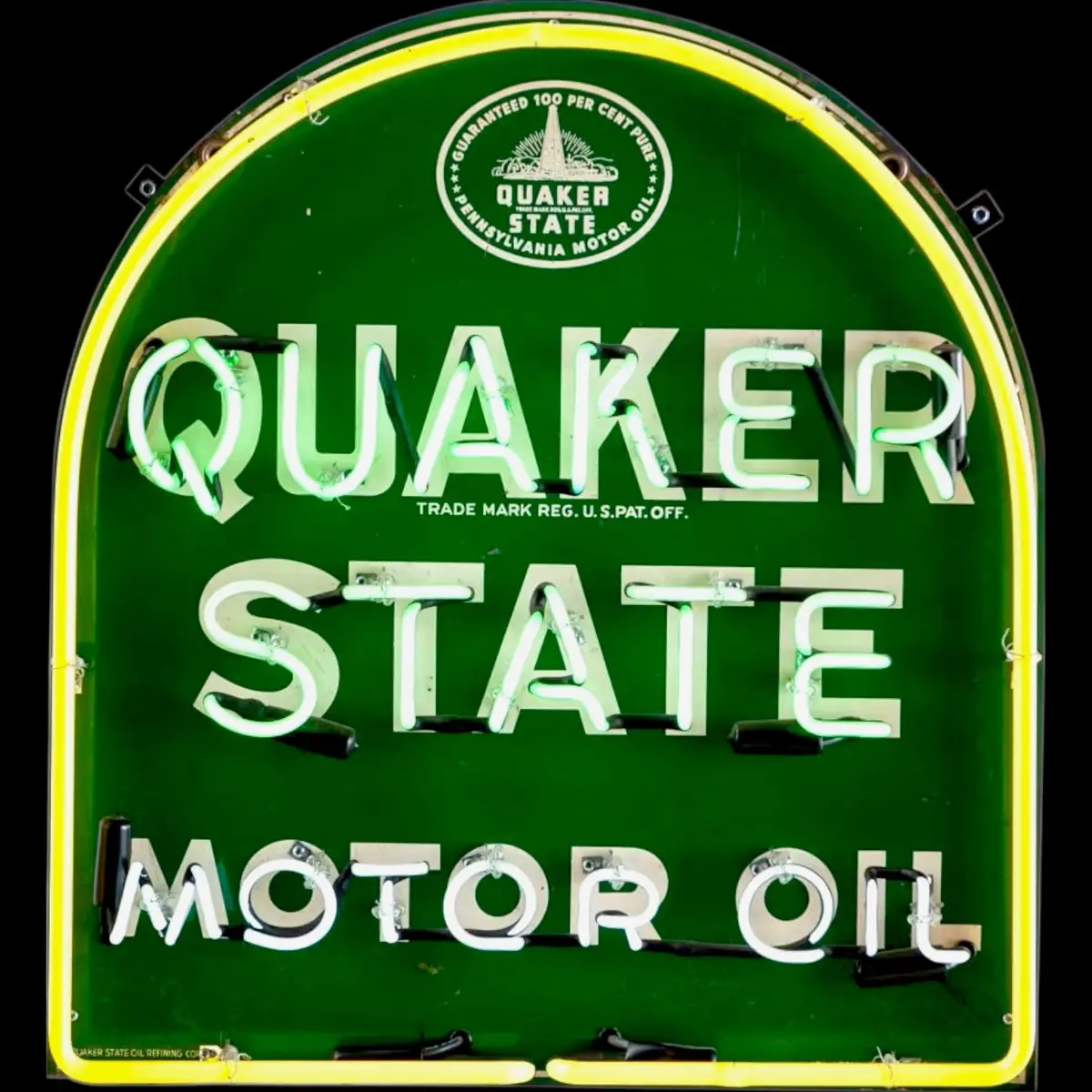 Quaker State Motor Oil Glass Neon Sign - Vintage Gas Station Advertising - Large, Porcelain, Steel Can 1