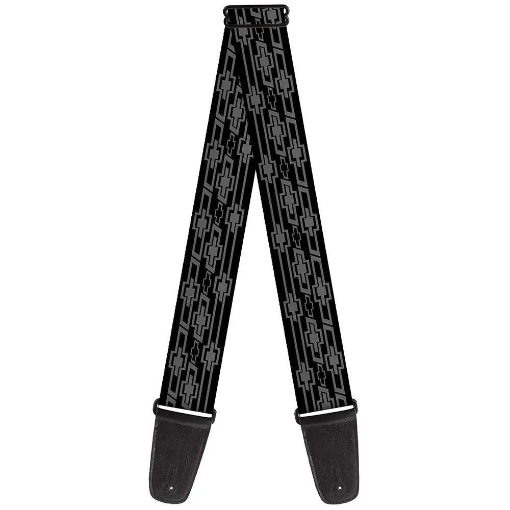 Retro Chevy Bowtie Monogram Black & Gray Guitar Strap 1