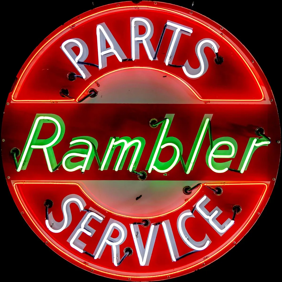 Ramblers Parts Service Glass Neon Porcelain With Steel Can Reproduction 1