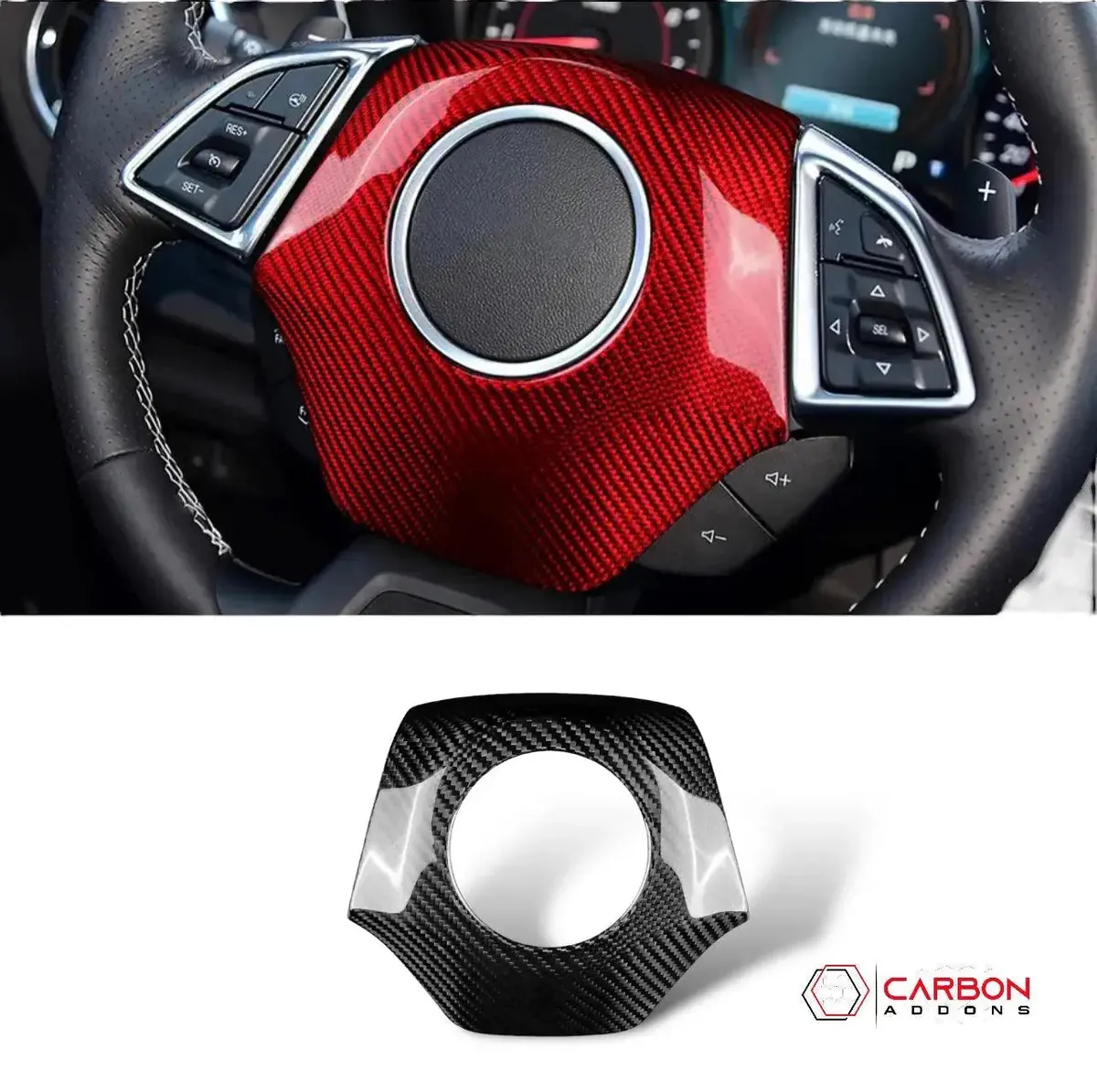 Real Carbon Fiber Steering Airbag Cover | For 2016-2024 Chevy Camaro 1