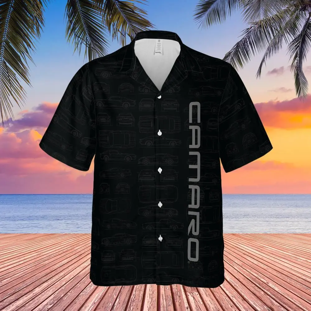 Chevy Camaro Men's Black Blueprint Pattern Hawaiian Shirt 1