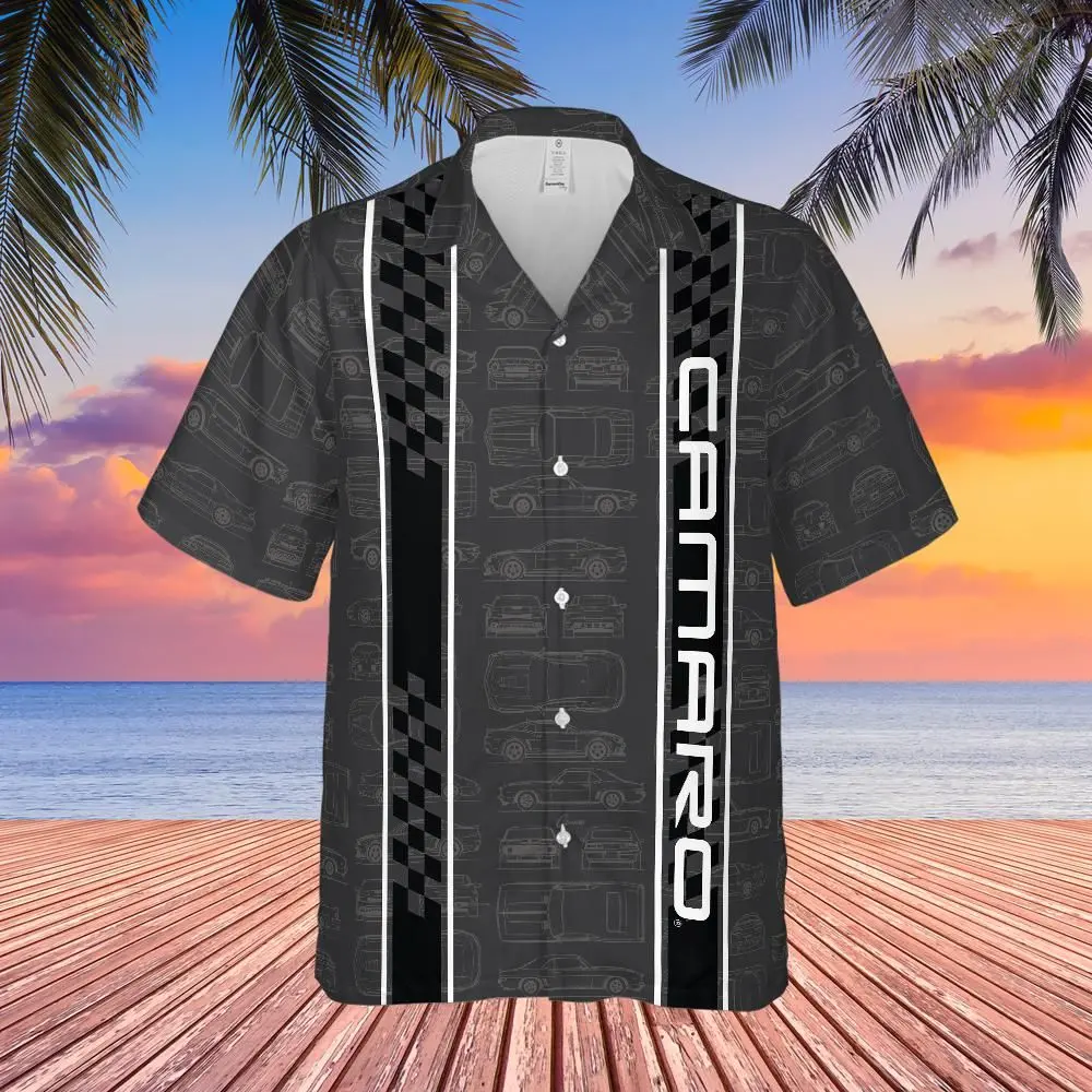 Camaro Men's Charcoal Racing Stripes Hawaiian Shirt 1