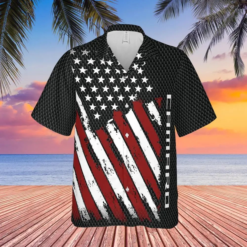 Camaro Carbon American Flag Men's Hawaiian Shirt 1