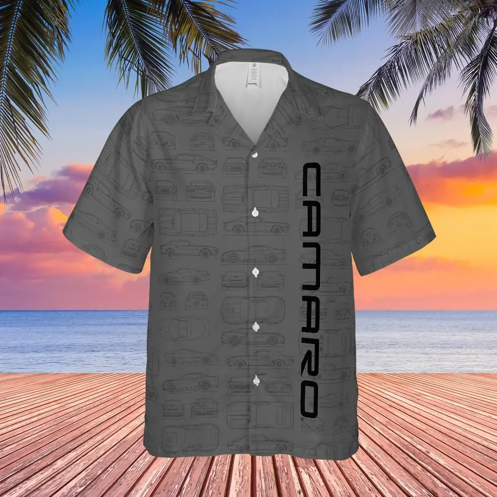 Camaro Men's Charcoal Blueprint Pattern Hawaiian Shirt 1