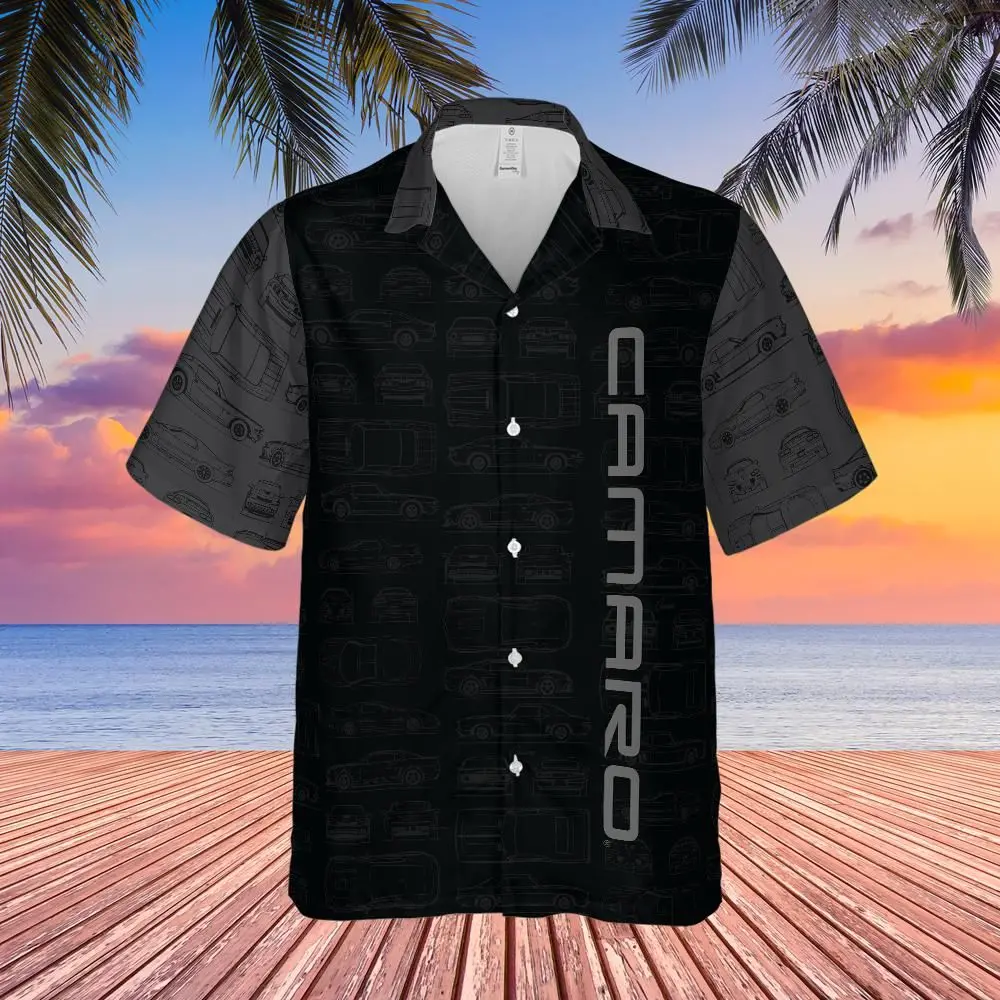 Camaro Men's Two Tonal Blueprint Pattern Hawaiian Shirt 1