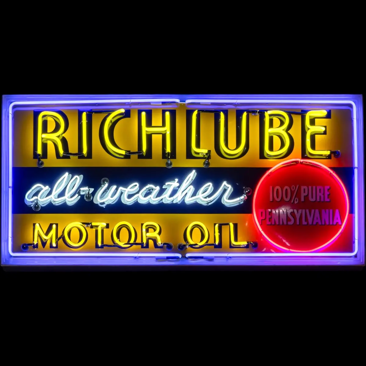 Richlube All Weather Motor Oil Neon Porcelain Panel Sign With Steel Can 1