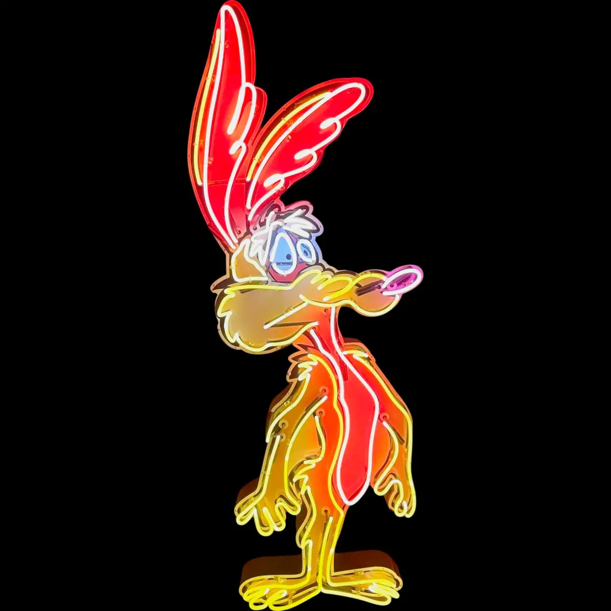 Real Neon Sign - Wylee Coyote Die Cut Cartoon With Can  - Glass Neon Porcelain 1