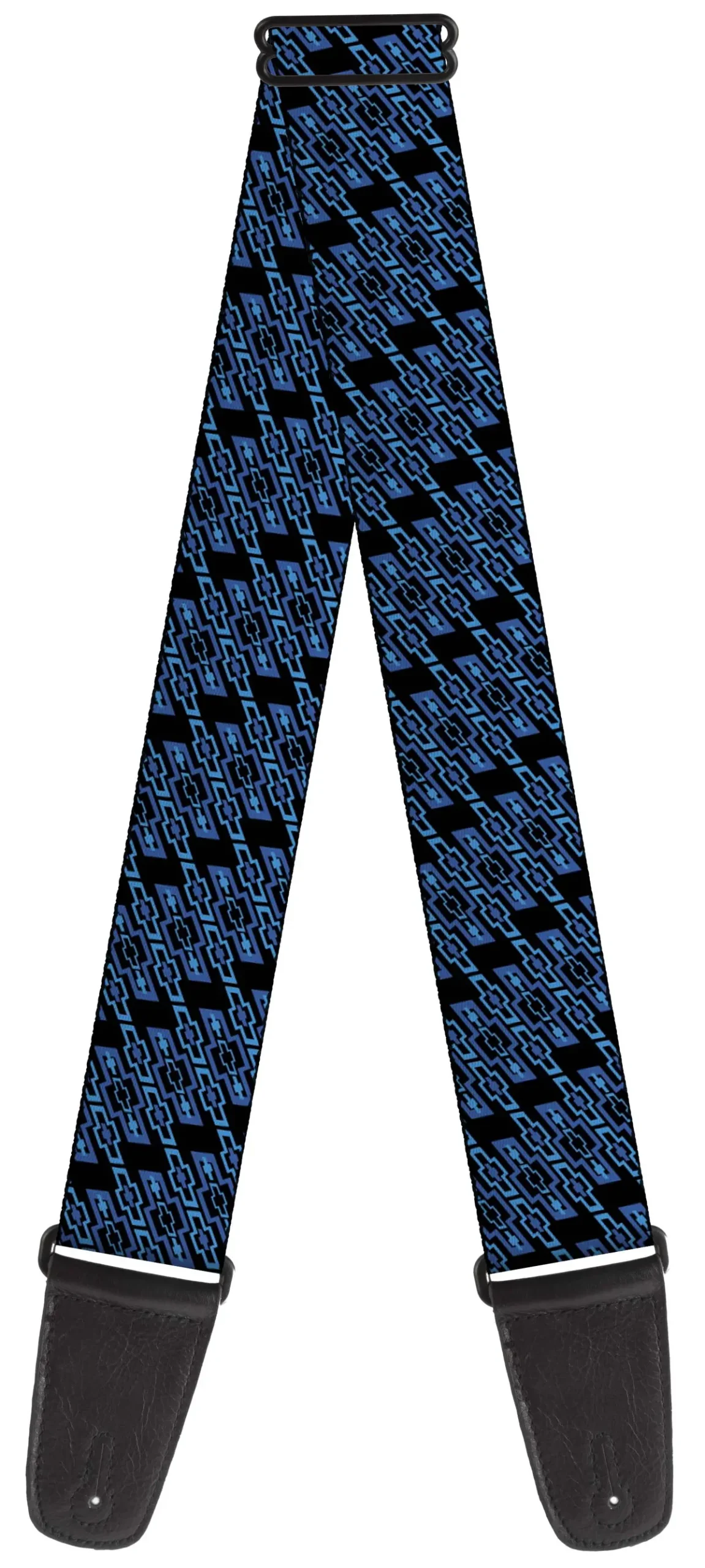 Diagonal Retro Chevy Bowtie Monogram Black Blues Guitar Strap 1