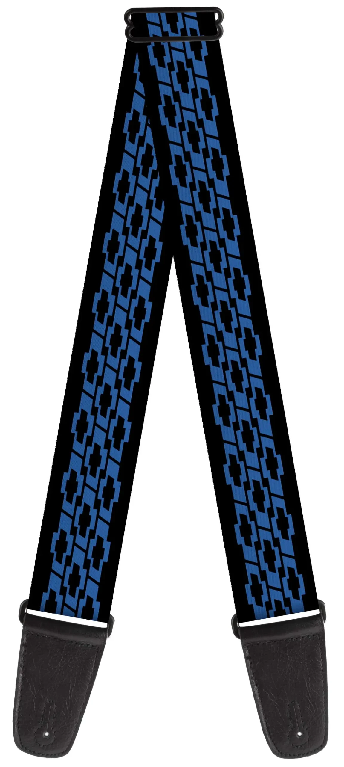 Chevy Bowties 3-Row Black & Blue Guitar Strap 1