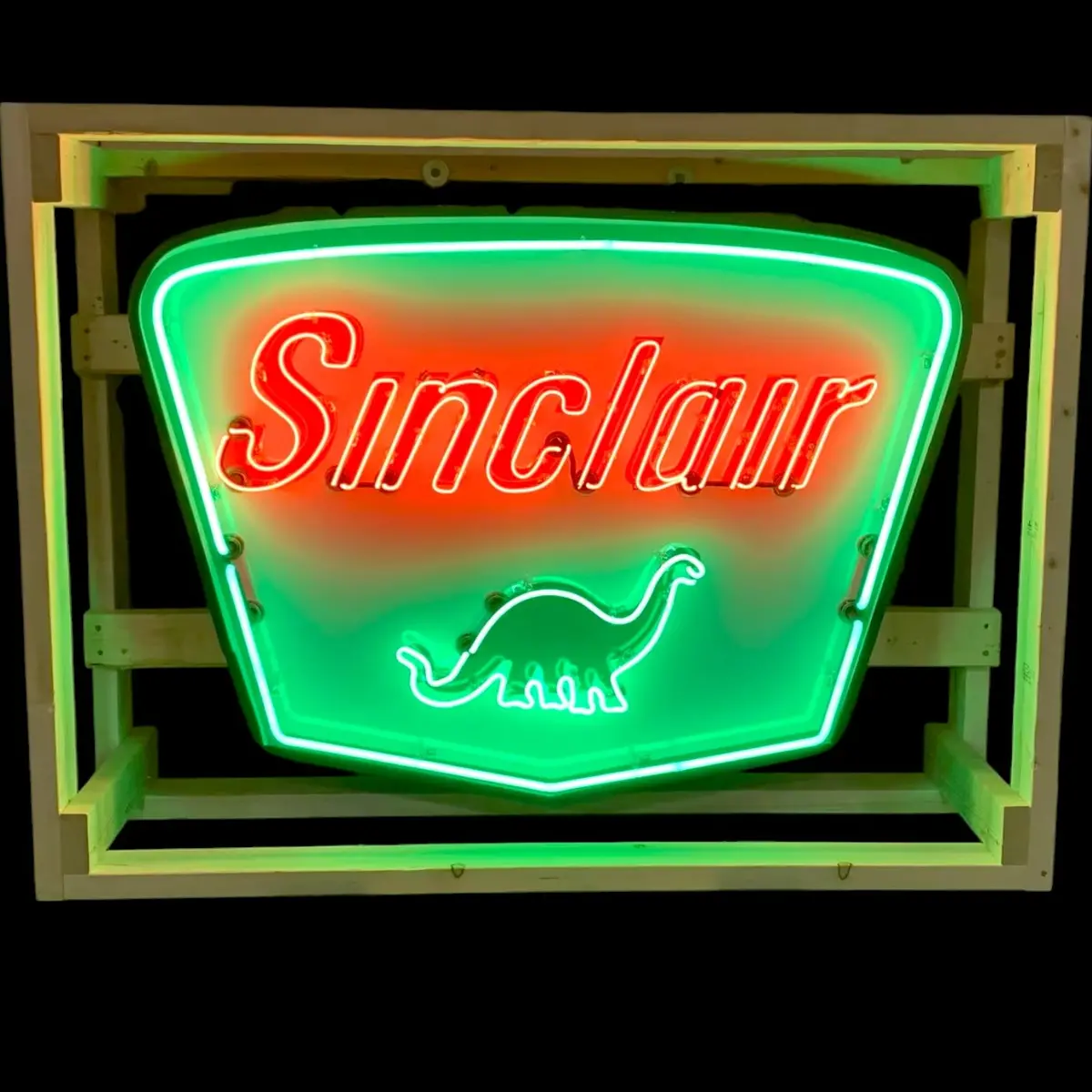 Sinclair Dino Shield Neon Sign - Vintage Gas Station Advertising - Glass, Porcelain, Steel Can 1