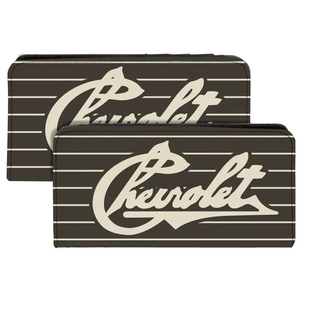 Chevrolet Heritage Script W/ Stripes Charcoal & Tan Canvas Snap Wallet 1