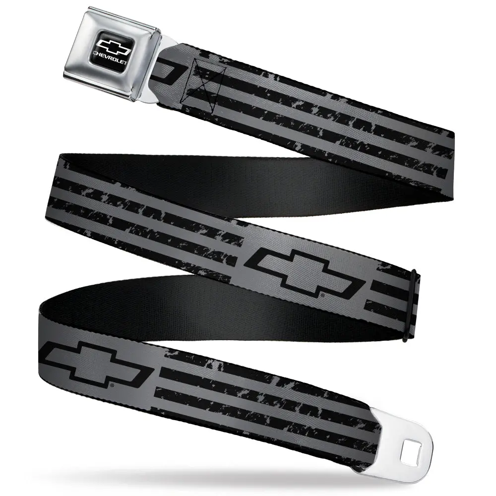 Chevrolet Bowtie Americana Stripes Weathered Gray & Black Webbing Seatbelt Belt 1