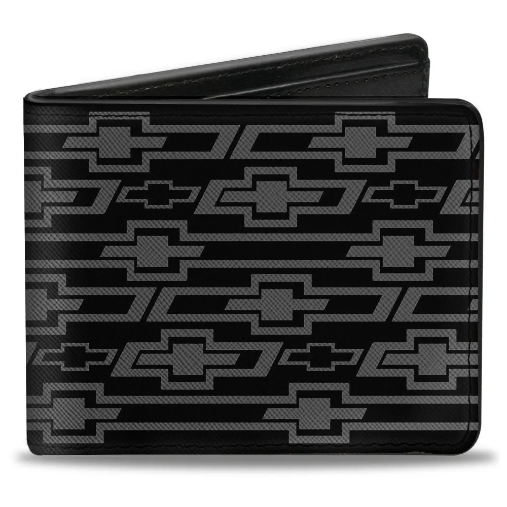Retro Chevy Bowtie Diagonal Monogram Black & Gray Bi-Fold Wallet 1