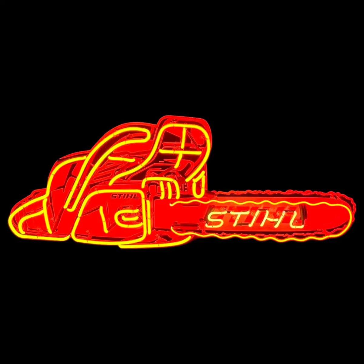 Stihl Chainsaw Neon Sign - Vintage Die Cut, Glass, Porcelain Enamel, Steel Can 1