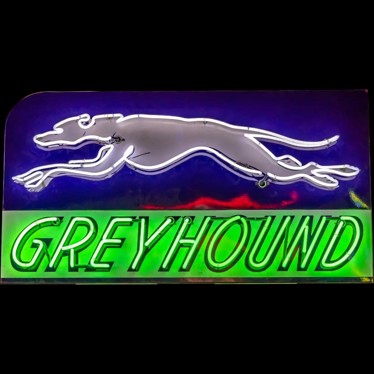 Greyhound Neon Porcelain Vintage Panel Sign With Steel Can 1