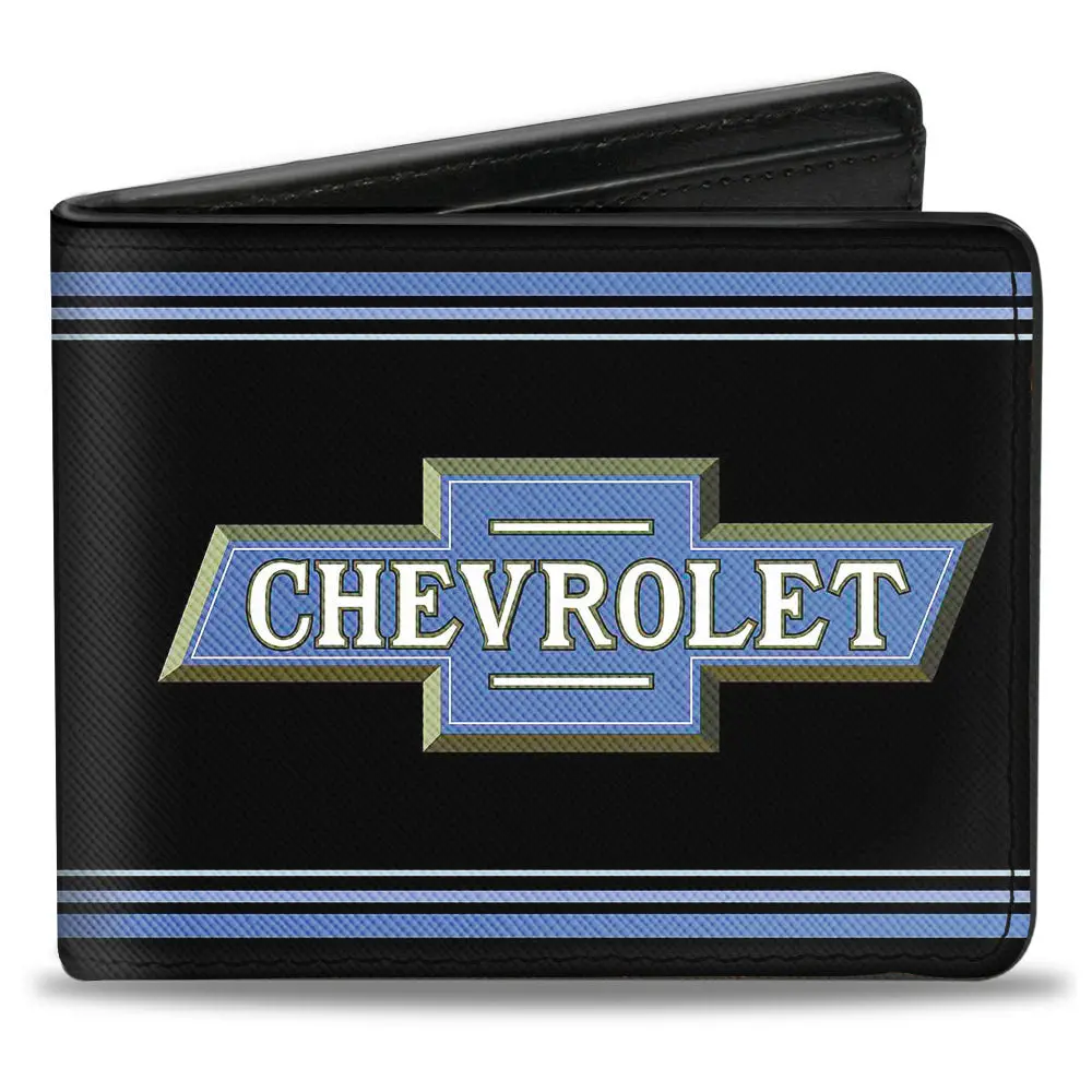 1916 Chevrolet Bowtie Logo Stripes Black & Blue Bi-Fold Wallet 1