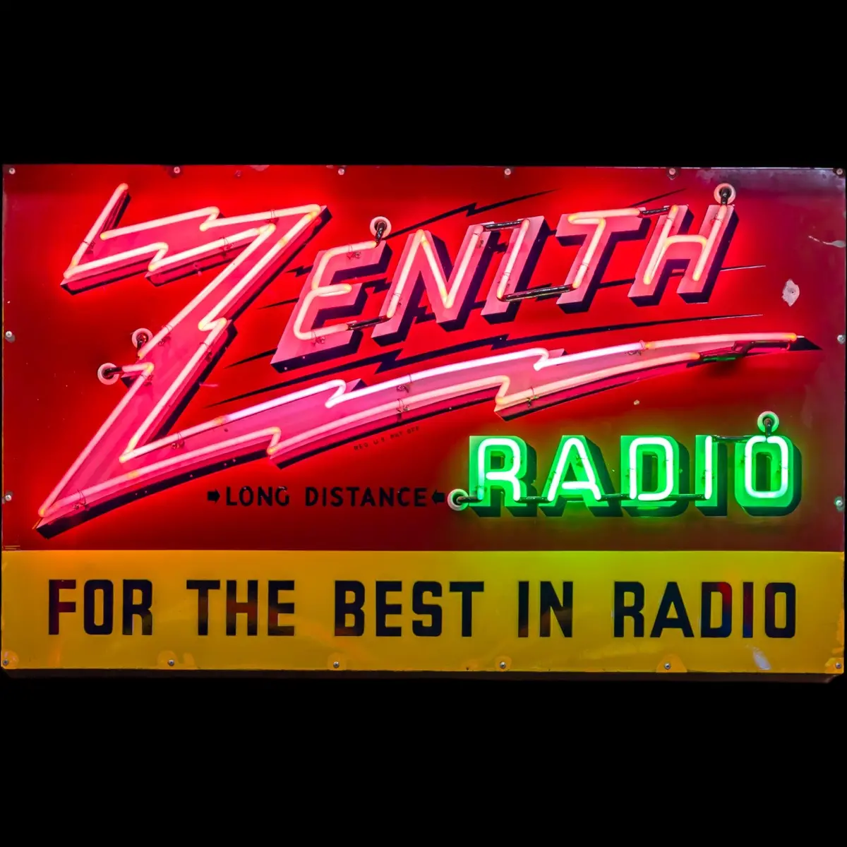 Zenith Radio Vintage Neon Panel Sign With Porcelain Enamel And Steel Can 1