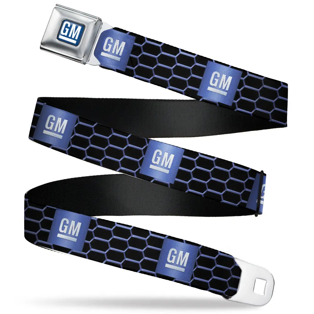 Gm Bug Logo Honeycomb Grill Seatbelt Belt - Black & Blue Webbing 1