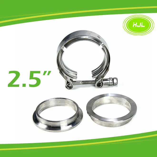2.5 Exhaust Clamp 304 Stainless Steel V-Band T-Bolt Mild Steel Flange 3Pcs Set - #Tokit-99025 1