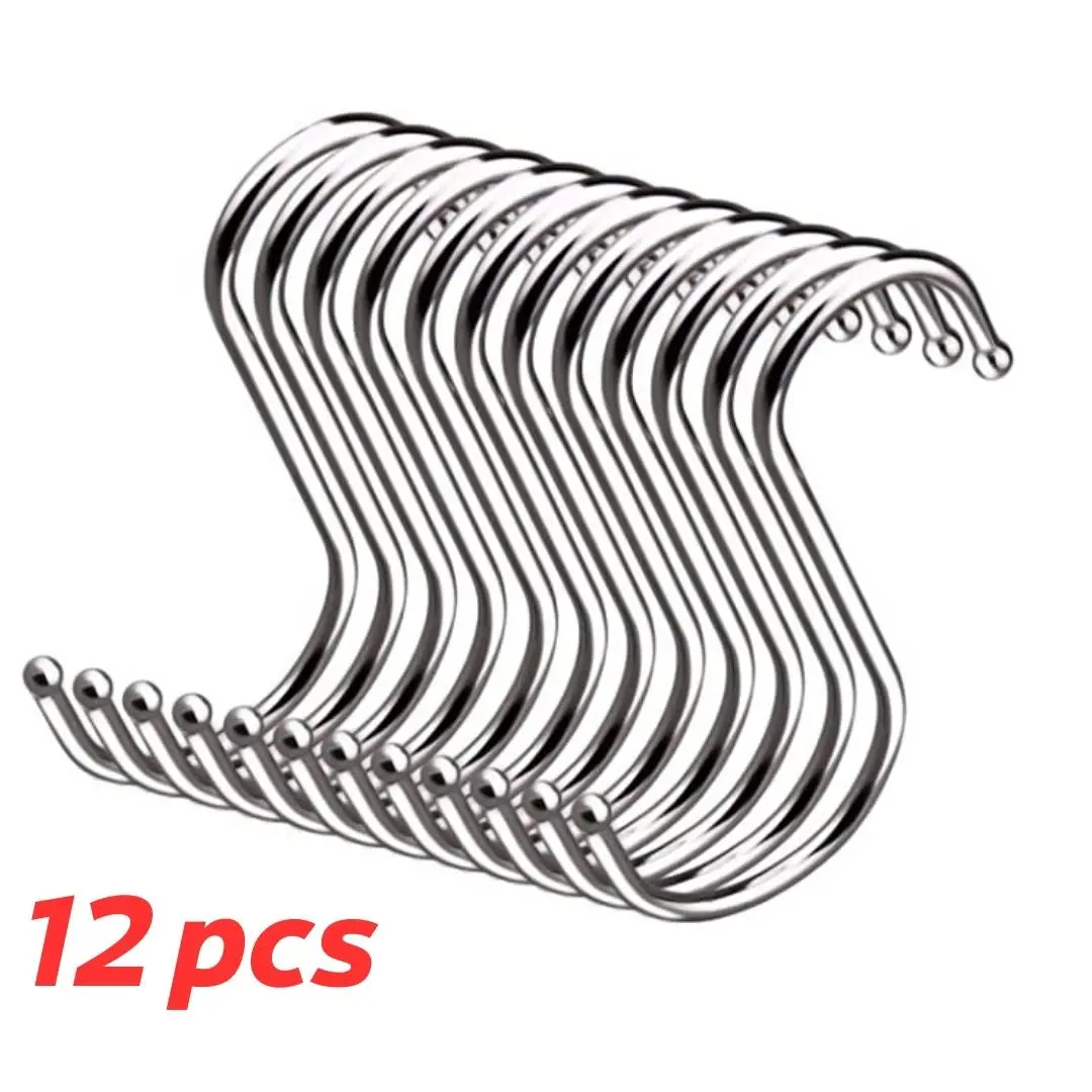 12Pcs S Shaped Hanging Hooks, Stainless Steel Hooks, S Hooks Connectors Stainless Steel Round S Shaped Hooks - #Hooki-00212 1