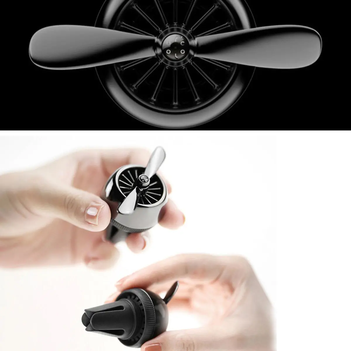 Air Freshener Car Solid Air Purifier Aroma Propeller Shape Deco W/Gift Box-Black - #Assry-70813 1