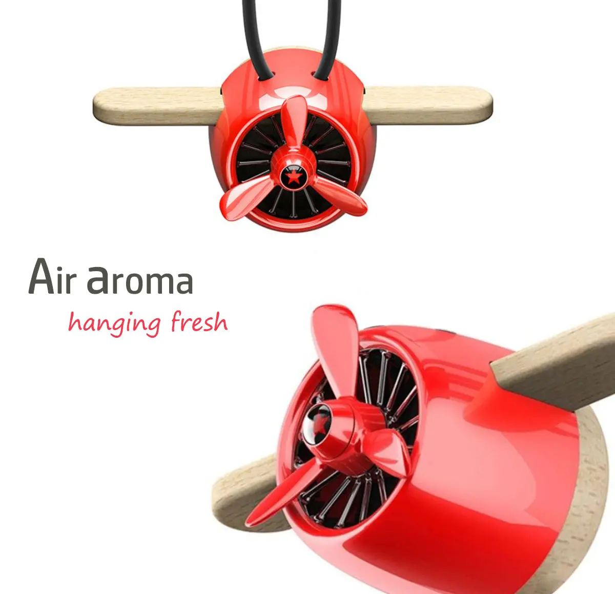 Nature Wood Diffuser Aroma Propeller Design W/Leather Hanging Strap+Gift Box-Red - #Assry-70831 1